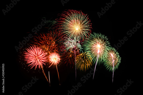 Colorful Fireworks isolated on black background  New Year celebration fireworks.