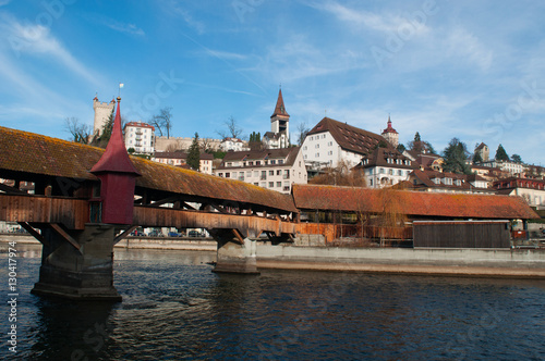 Svizzera, 08/12/2016: dettagli del famoso Ponte dei Mulini, il ponte coperto in legno costruito nel XIII secolo