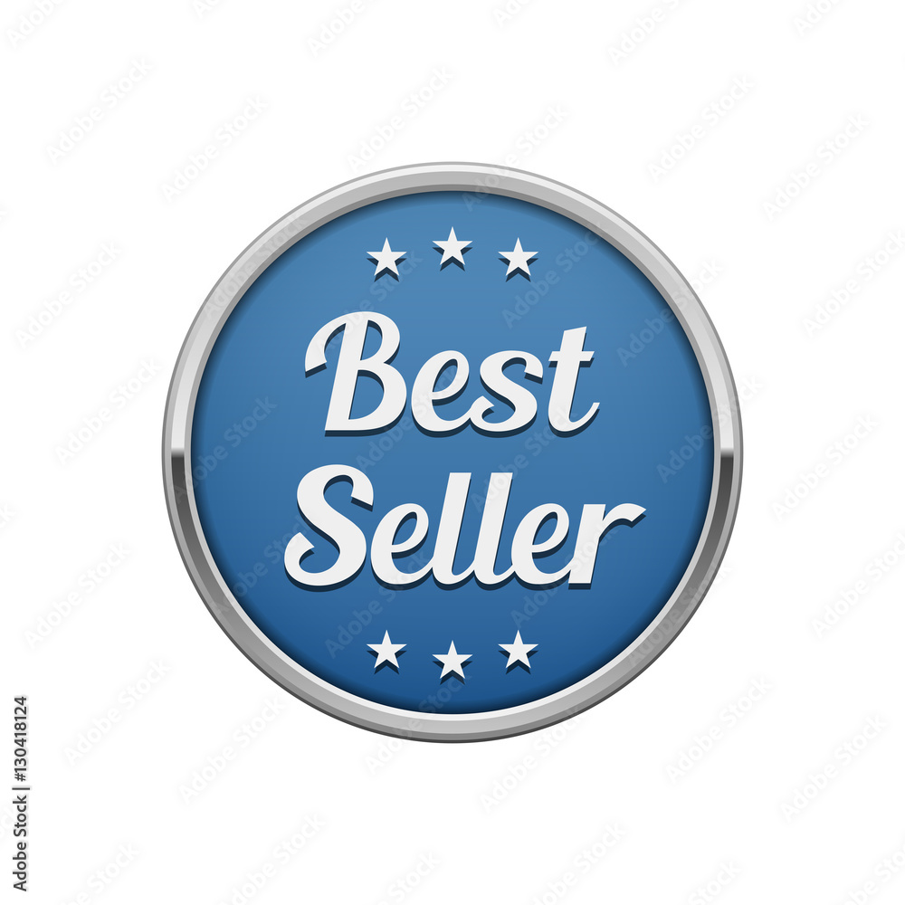 Silver blue best seller round badge 