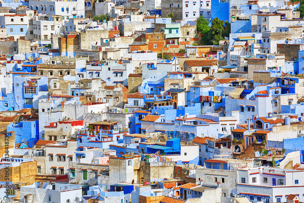 View of the famous blue city Chefchaouen in Morocco.