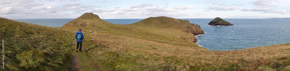 female walker at the rumps in cornwall england uk