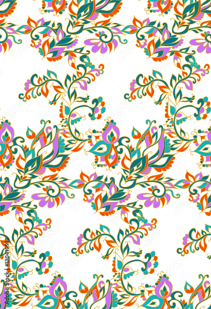 Indian floral seamless background pattern with fantasy flowers . Vector illustration hand drawn.