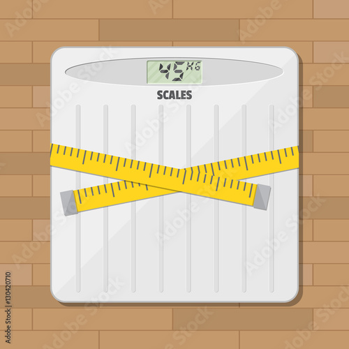 Bathroom floor weight scale and measuring tape