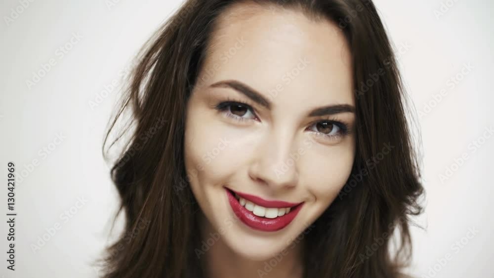 Beautiful woman model with fresh daily makeup and purple lipstick Beautiful woman model with fresh daily makeup and purple lipstick