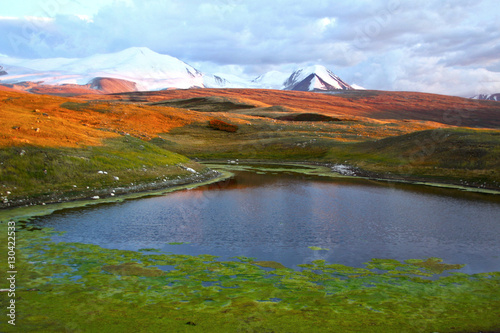 Sunset view at lake on famous Plateau Ukok  Altai  Russia