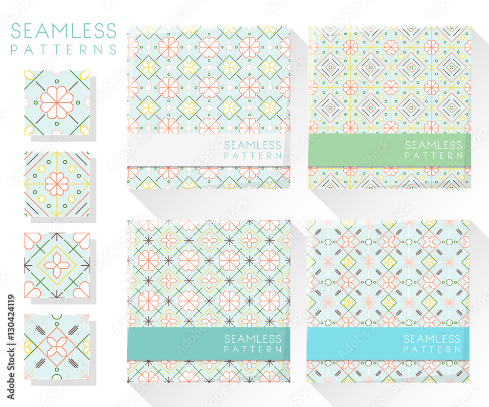 Set of colorful seamless patterns , vector , illustration