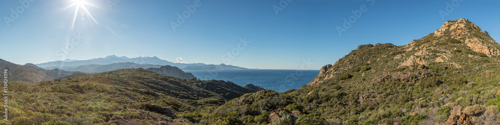 Panoramic view across Desert des Agriates in Corsica