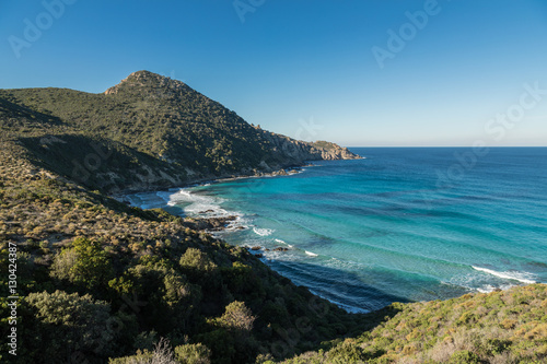 Turquoise sea on coast of Desert des Agriates in Corsica