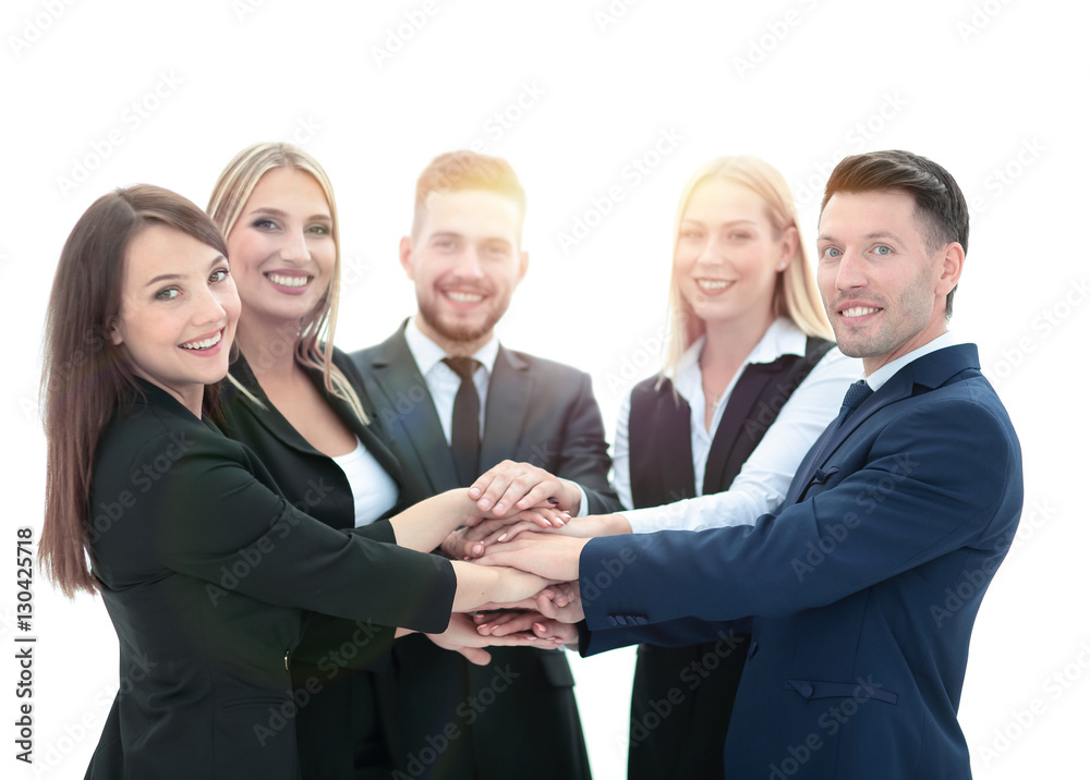 Team of successful and confident people posing on a white backgr Team of successful and confident people posing on a white backgr