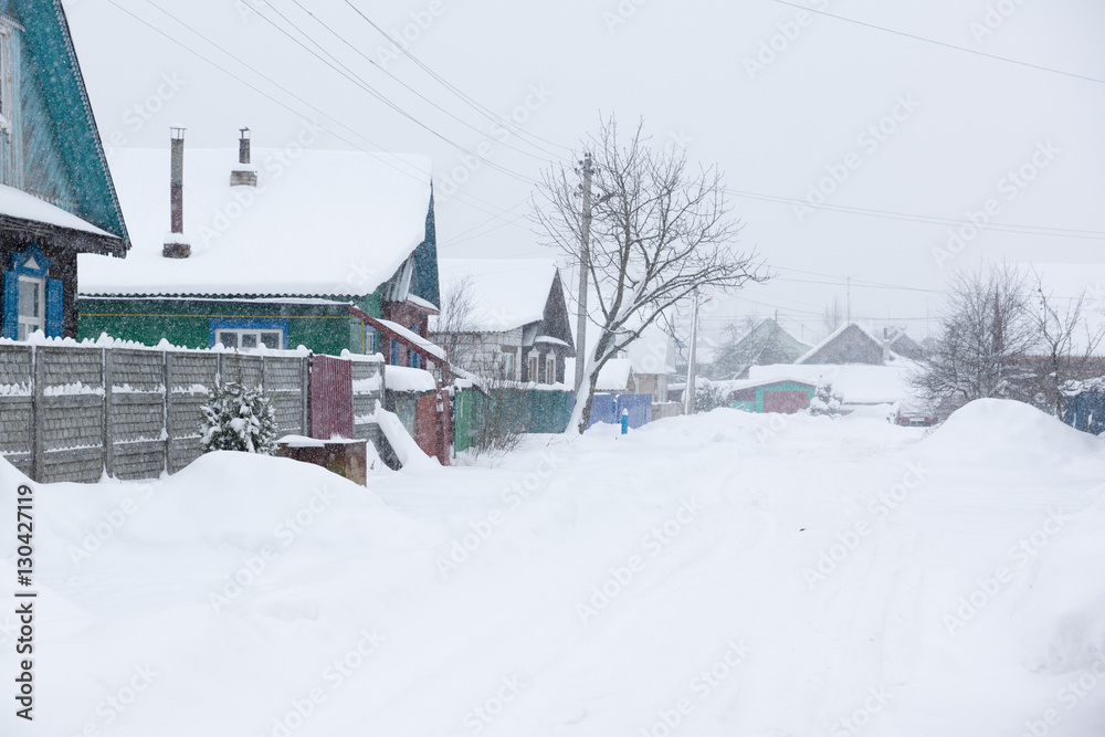 Village street in winter