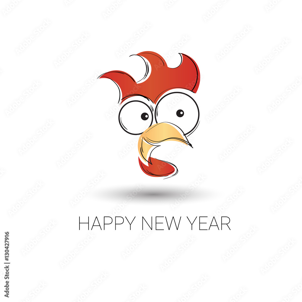 Obraz premium Happy New 2017 Year Rooster Bird Sign Asian Horoscope Flat Vector Illustration