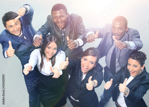 Top view of business people with their hands together