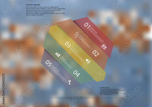 Illustration infographic template with hexagon askew divided to five parts