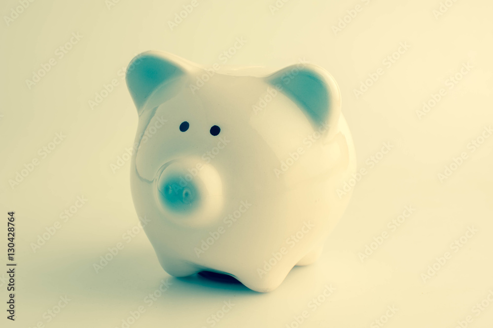 Piggy bank isolated, business and finance concept, vintage color tone.
