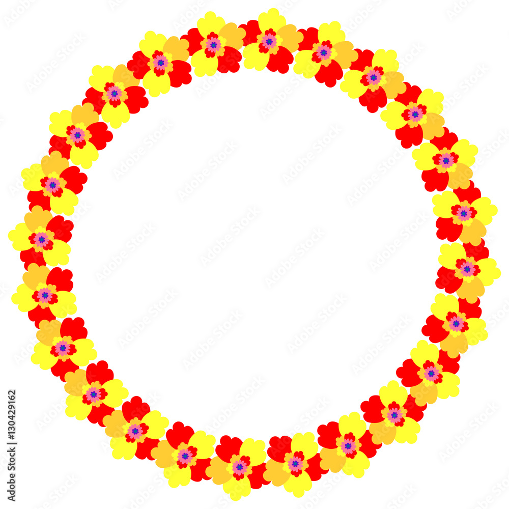 Flower frame happy mother's day card, with a yellow-red flowers, round shape on white background