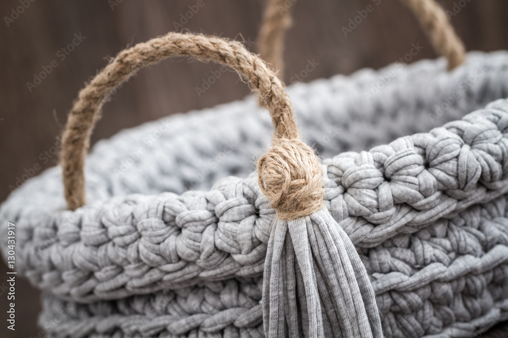 Gray Decorative Knitted Basket