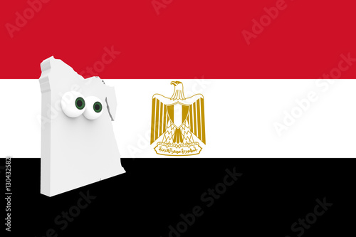 Cartoon Country Map Egypt With Big Eyes Egyptian Flag In Background, 3d illustration