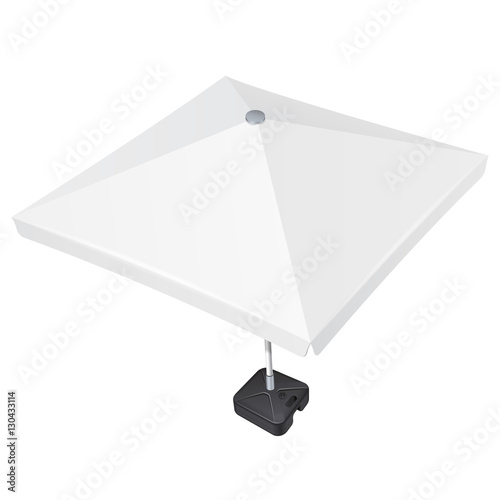 Promotional Square Advertising Outdoor Garden White Umbrella Parasol. Mock Up, Template. Illustration Isolated On White Background. Ready For Your Design. Product Advertising. Vector EPS10