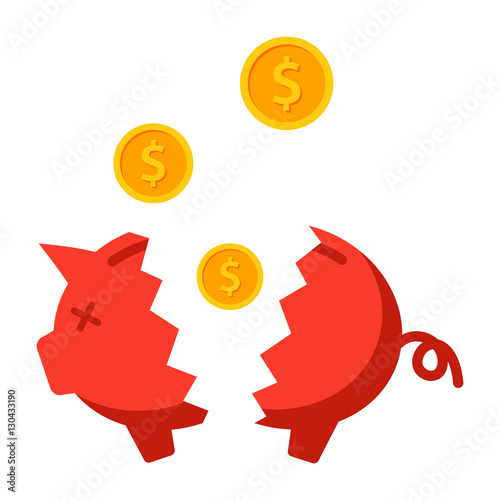 Financial crisis concept with broken piggy bank