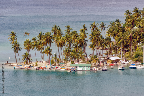Fototapeta Naklejka Na Ścianę i Meble -  Tropical island with palm trees and ocean background