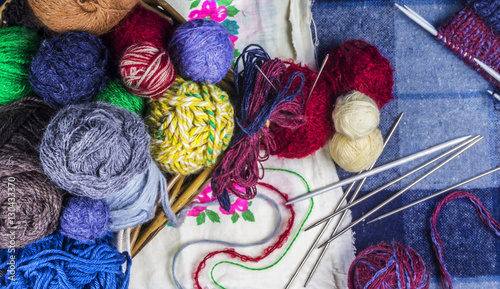 Colored yarn in basket.