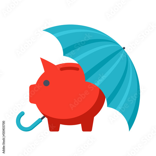 Piggy bank with umbrella concept for safe investment, finance insurance or protection