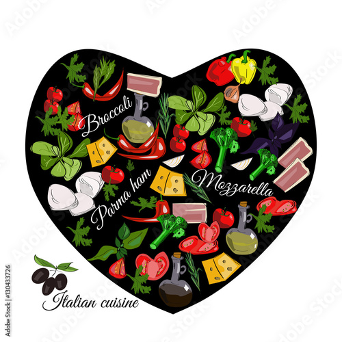 Italian cuisine top view frame. Food menu design. Vector drawn sketch illustration.