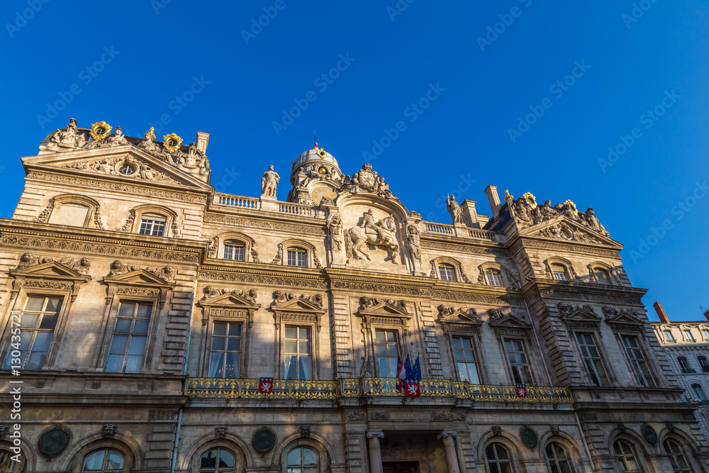 Townhall in lyon with french flag