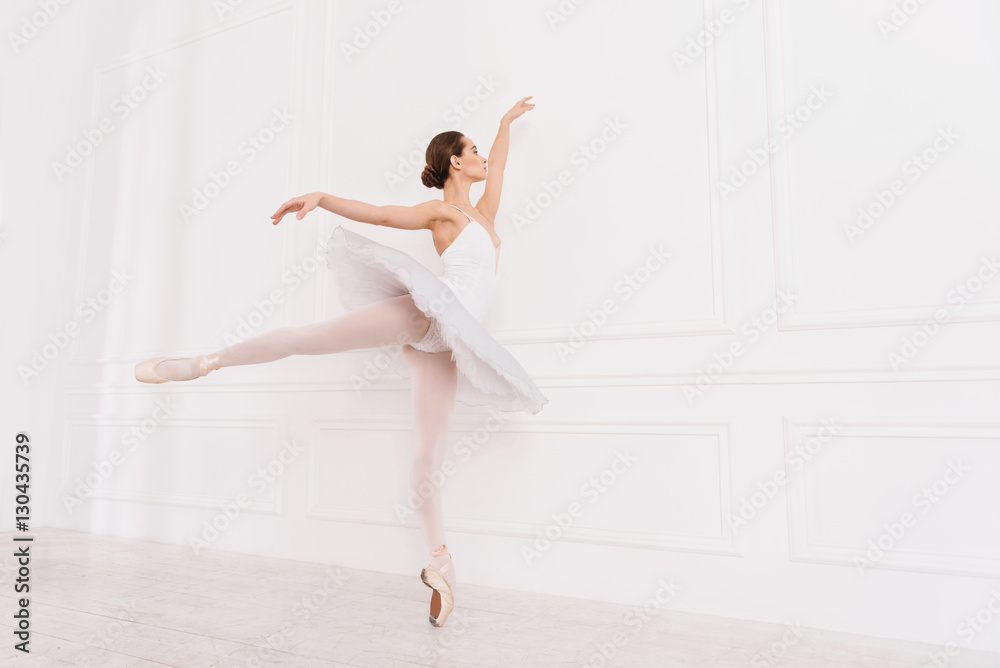Flexible ballerina posing on tiptoes