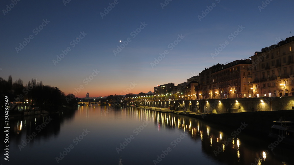 turin and the little river at sunset