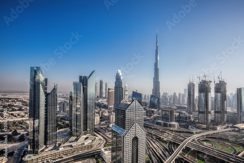 Dubai skyline with futuristic architecture  United Arab Emirates