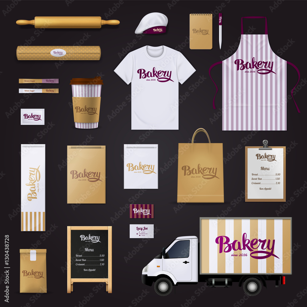 Naklejka premium Bakery Corporate Identity Template Design Set