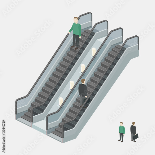 Escalator with people. Businessman on escalator. Isometric view. Vector illustration. photo