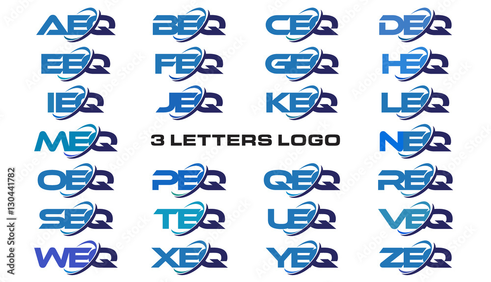 3 letters modern generic swoosh logo AEQ, BEQ, CEQ, DEQ, EEQ, FEQ, GEQ,  HEQ, IEQ, JEQ,