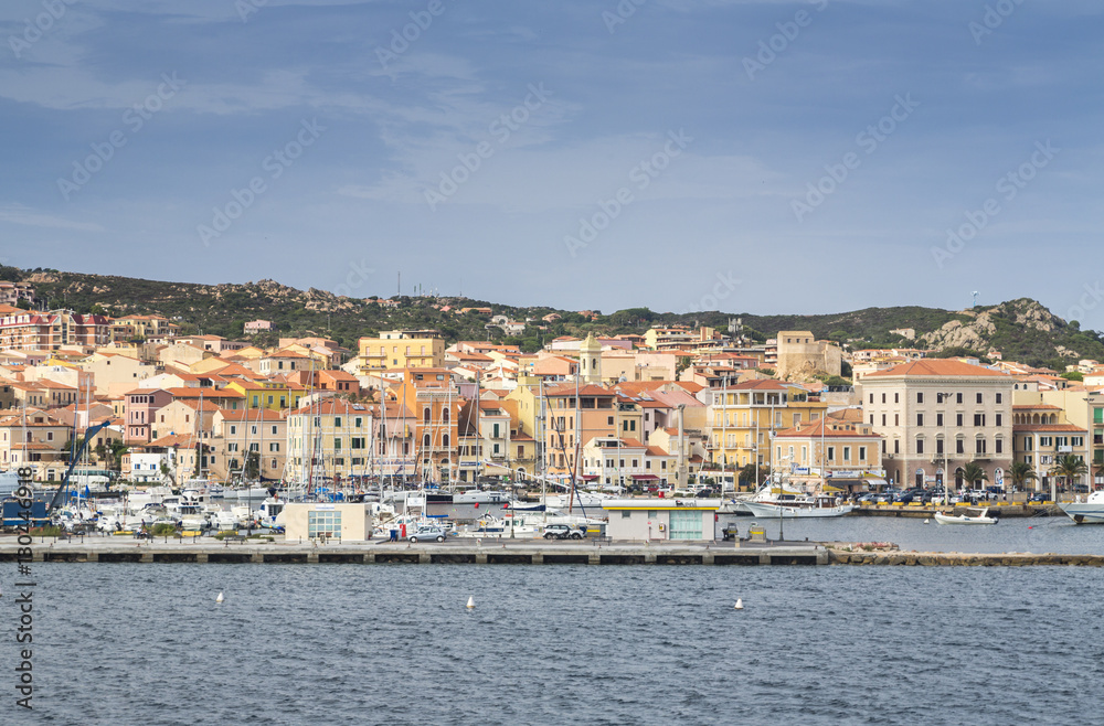 View of the characteristic harbour and blue sea of Caprera, La Maddalena Island, Sardinia, Mediterranean View of the characteristic harbour and blue sea of Caprera, La Maddalena Island, Sardinia, Mediterranean