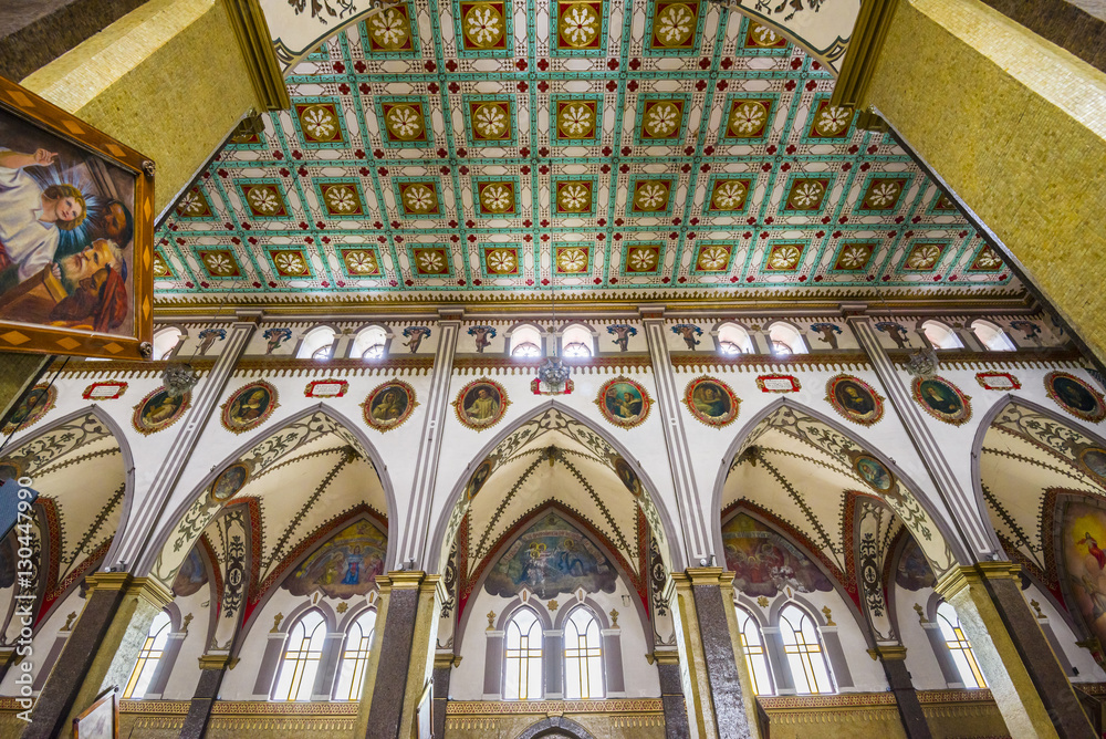 Obraz premium Church of Our Lady of the Rosary of Holy Water Baths in Banos city, Ecuador
