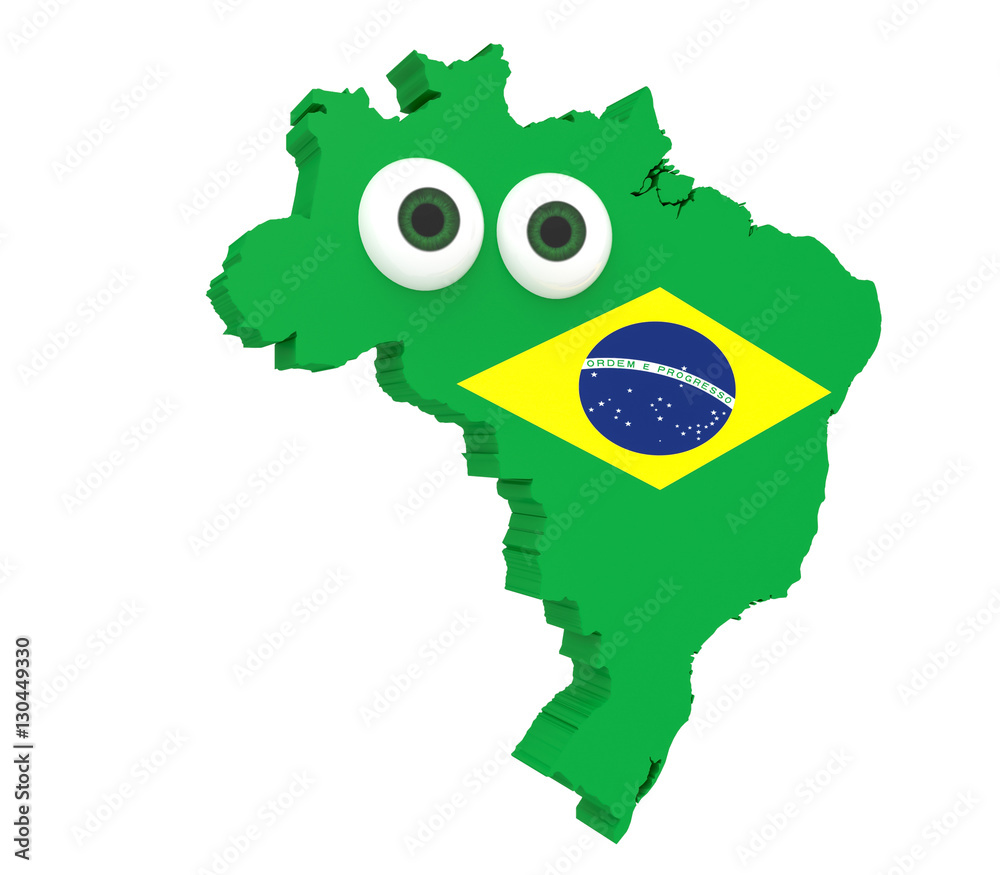 Cartoon Brazilian Flag Map Brazil With Big Eyes Isolated On White  Background, 3d illustration Stock Illustration | Adobe Stock