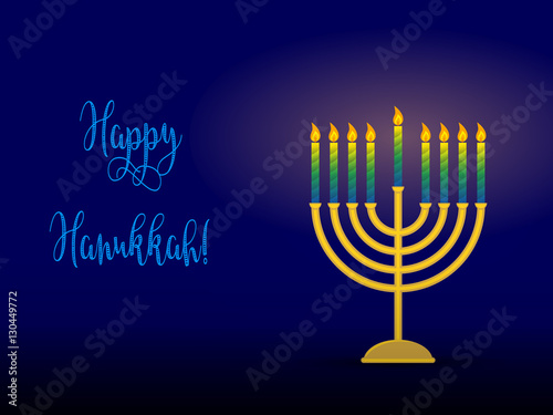 Hanukkah menorah with congratulation, card for jewish holiday