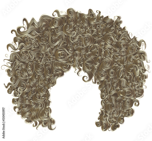 trendy curly blond hair . realistic 3d . spherical hairstyle . fashion beauty style .