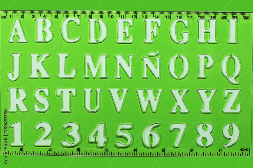 plantilla de abecedario y numeros en color verde фотография Stock ...