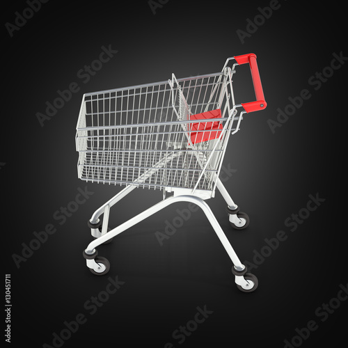 supermarket shopping cart on black background 3d