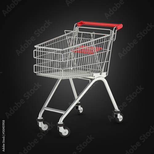 supermarket shopping cart on black background 3d