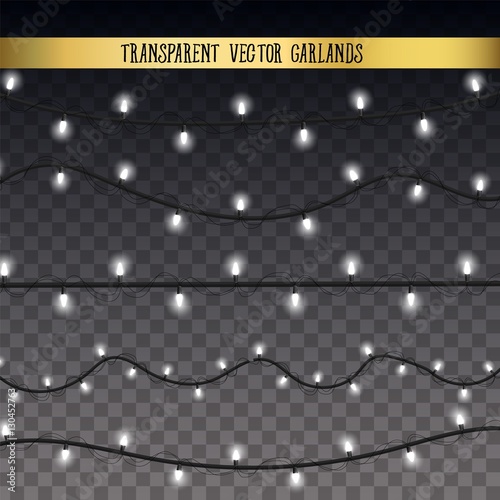 Abstract creative christmas garland light isolated on background. template. Vector illustration clipart art for Xmas holiday decoration. Concept idea design element. Realistic luminous bulb.