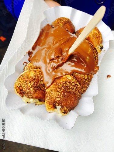 Chocolate sauce mini pancakes