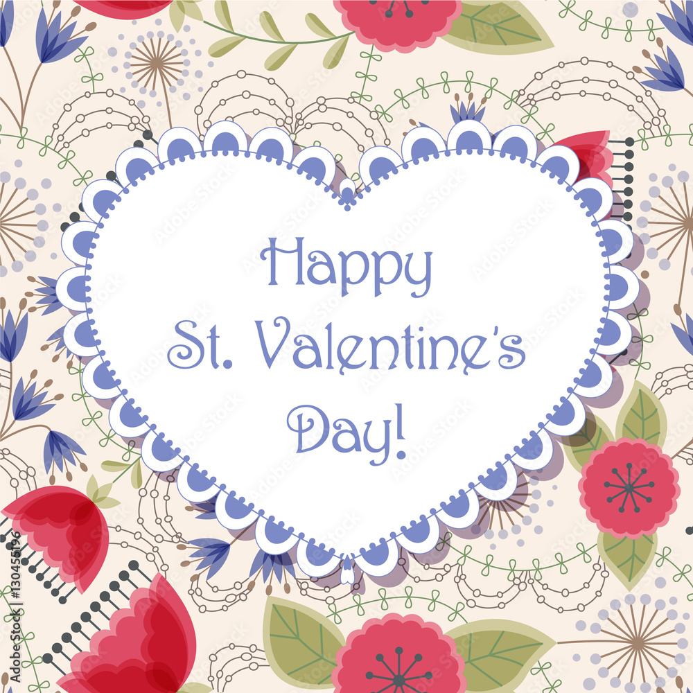 Obraz premium Happy St valentines day floral card