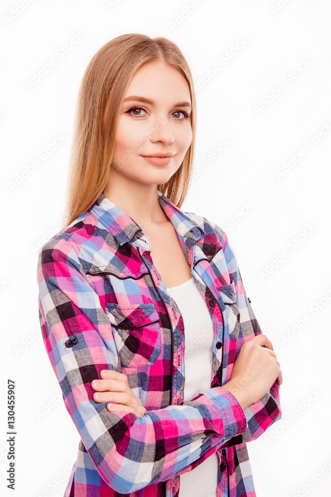 Portrait of pretty young successful woman with crossed hands Portrait of pretty young successful woman with crossed hands
