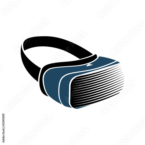 Isolated vr headset logotype on white background. Black color virtual reality helmet logo. Head-mounted display icon. Modern gaming device. Simulation smartglasses vector illustration .