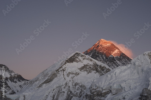 Sun sets on Mount Everest seen from Kala Patar, Khumbu, Himalayas, Nepal photo