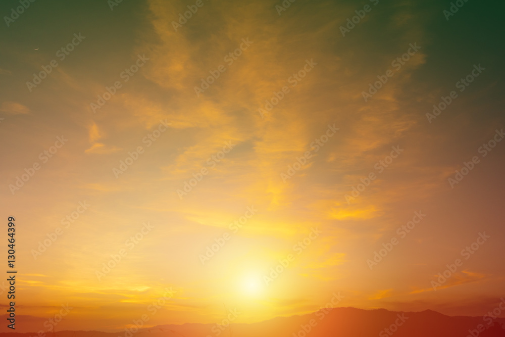 Bright Fiery orange sunrise sky clouds, retro filter effect for background