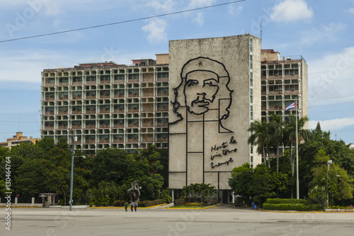 A metal mural of Che Guevara on the side of a government building, Plaza de la Revolucion (Revolution Square), Havana, Cuba